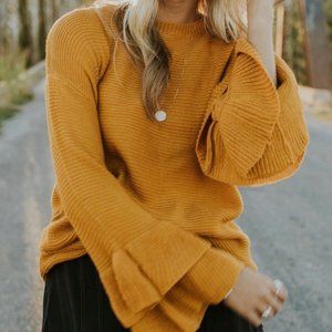 Golden Pine Ruffle Sweater - Roolee